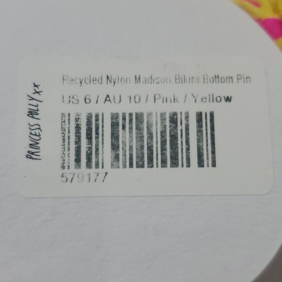 Princess Polly MADISON ECO NYLON BIKINI Bottom in Pink/Yellow, Size 6 - Picture 7 of 9